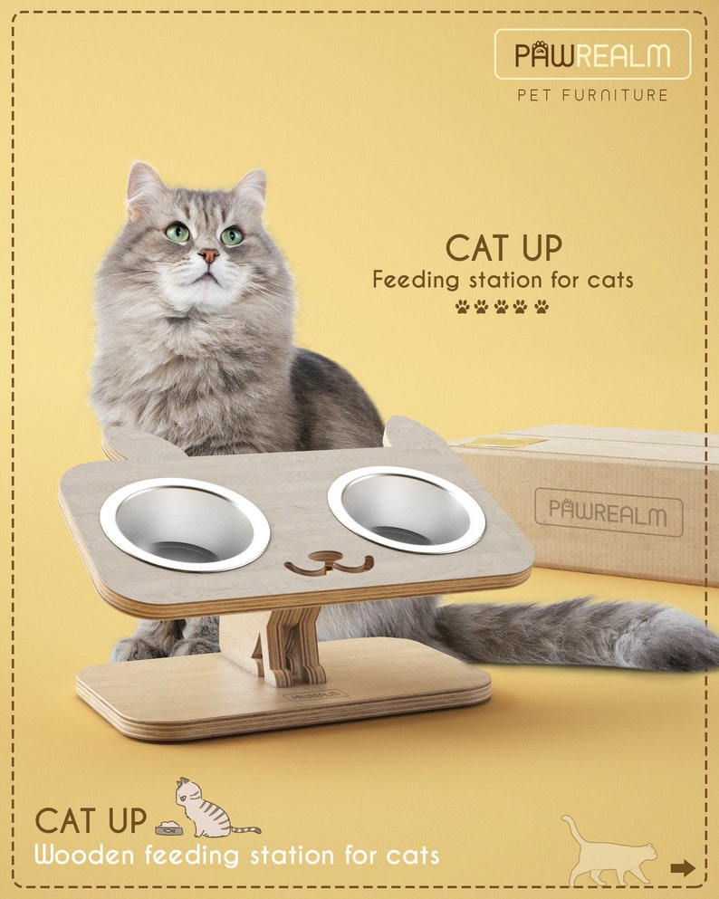 INCLUDES Stainless Steel Bowls Cat Bowl and Free Name Engraving Feeding Station For Cats Pet Feeding Station Fast Shipping !