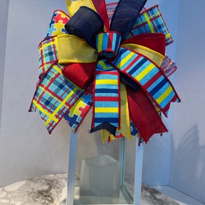Autism awareness lantern with bow for porch, lighted lantern decoration, table decor, front entrance decoration, nite lite, autism decor