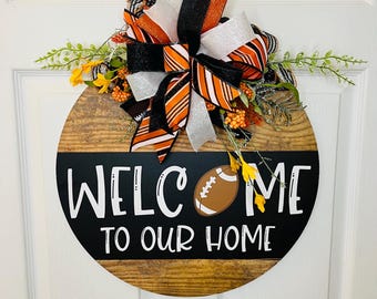 Football Door Hanger, Fall Sports Decor, Rustic Farmhouse Welcome Sign
