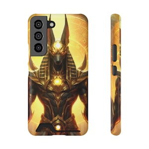 Funda para teléfono Anubis con tarjetero: diseño del dios egipcio antiguo, funda protectora para billetera para teléfono inteligente, regalo único para egiptólogo
