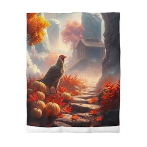 Thanksgiving Microfiber Duvet Cover - Holiday Bedding Set, Autumn Bedroom Decor, Fall Home Decoration, Harvest Festival Bed Linens, Turkey