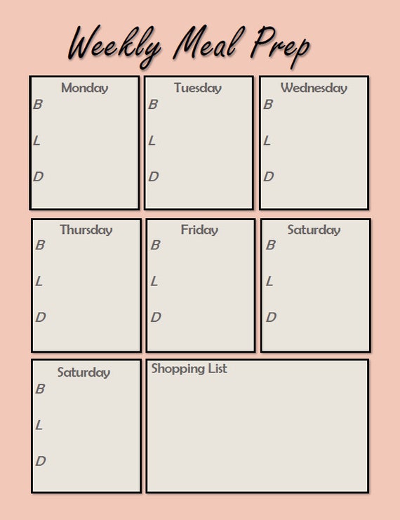 Printable Weekly Meal Prep Calendar Planner Dry Erase | Etsy
