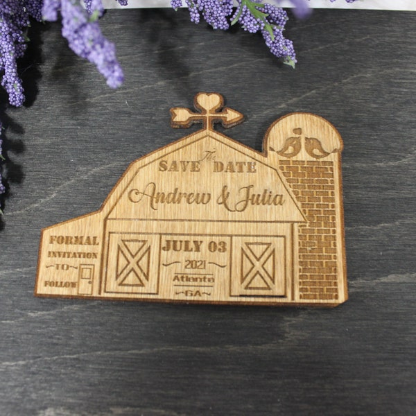 Save The Date Magnet Wooden Barn with envelope-Custom Wooden Barn - Wooden Barn Magnet-  Wedding Invites- Custom Save The Date
