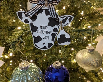 Personalized Cow Tag Ornament | Cow Head Ornament| Farmhouse Ornament| Personalized Christmas Ornament