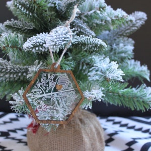 Custom Engraved Street Map Ornament- Christmas Ornament- Hexagon Ornament- Custom gift- Anniversary gift- Housewarming gift- Decoration gift