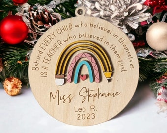 Personalized Teacher Ornament| Rainbow Teacher Christmas Ornament| Custom Teacher Name Ornament|Appreciation Gift| Gift For Teacher Ornament