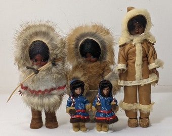 Vintage First Peoples  Inuit Girl Doll Traditional Dress Doll Selection. 3.5" - 8" in height to Choose From.