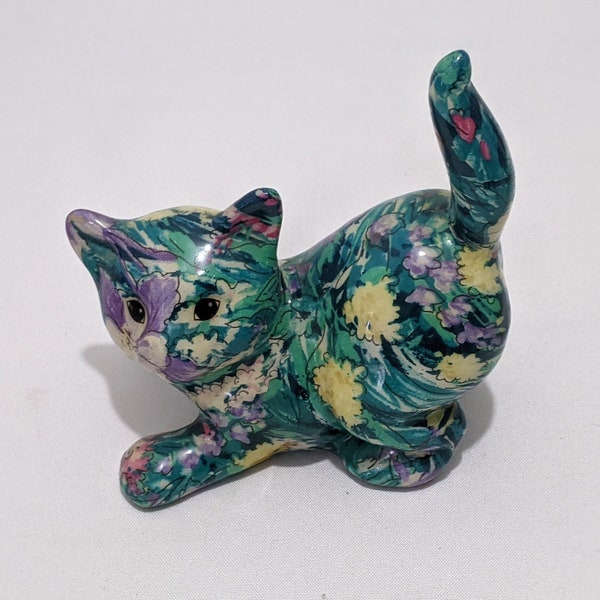 Vintage Porcelain Patchwork Cat Figurine by Joan Baker Designs