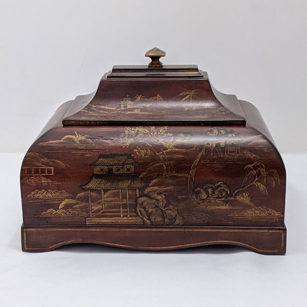 Vintage Bombay Company Chinoiserie Lidded Painted Box Chest Asian Pagoda 2001