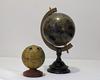 Vintage Italian Latin Wooden Standing Table Globe or Globe Desktop Pencil Holder