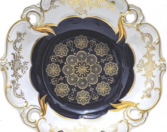 Vintage Echt Weimar Cobalt Blue & Gold Serving Bowl, Ilse 701