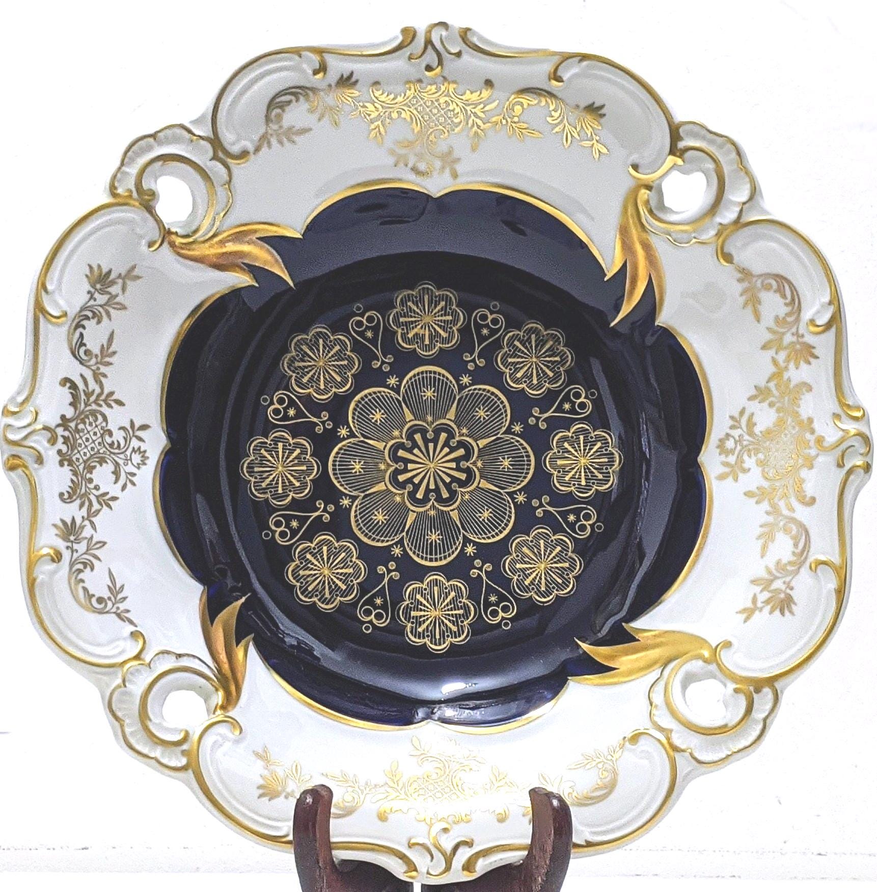 Vintage Echt Weimar Cobalt Blue & Gold Serving Bowl, Ilse 701