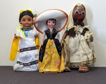 Vintage Mexican Folk Art Dolls - Traditional Dress Dolls - Three to Choose From.