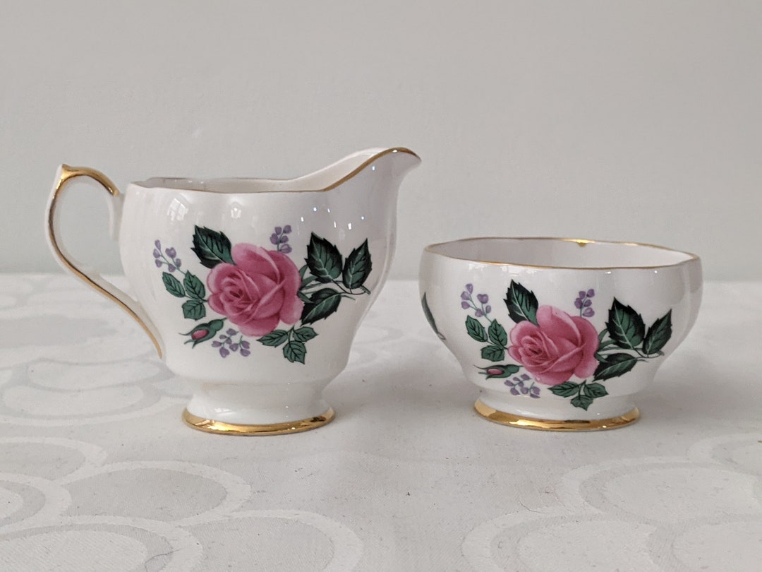 Small Vintage Roses Cream and Sugar Set by Queen Anne Bone China