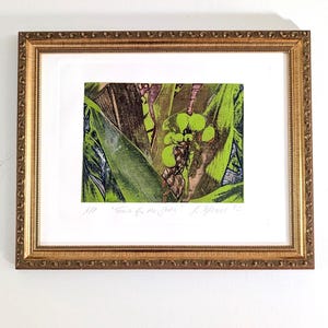 May include: A framed art print showcasing a botanical illustration in green, brown, and purple hues. The artwork is set within a gold-coloured ornate frame. The print includes the text "Truth for the Gods" and the artist's signature.
