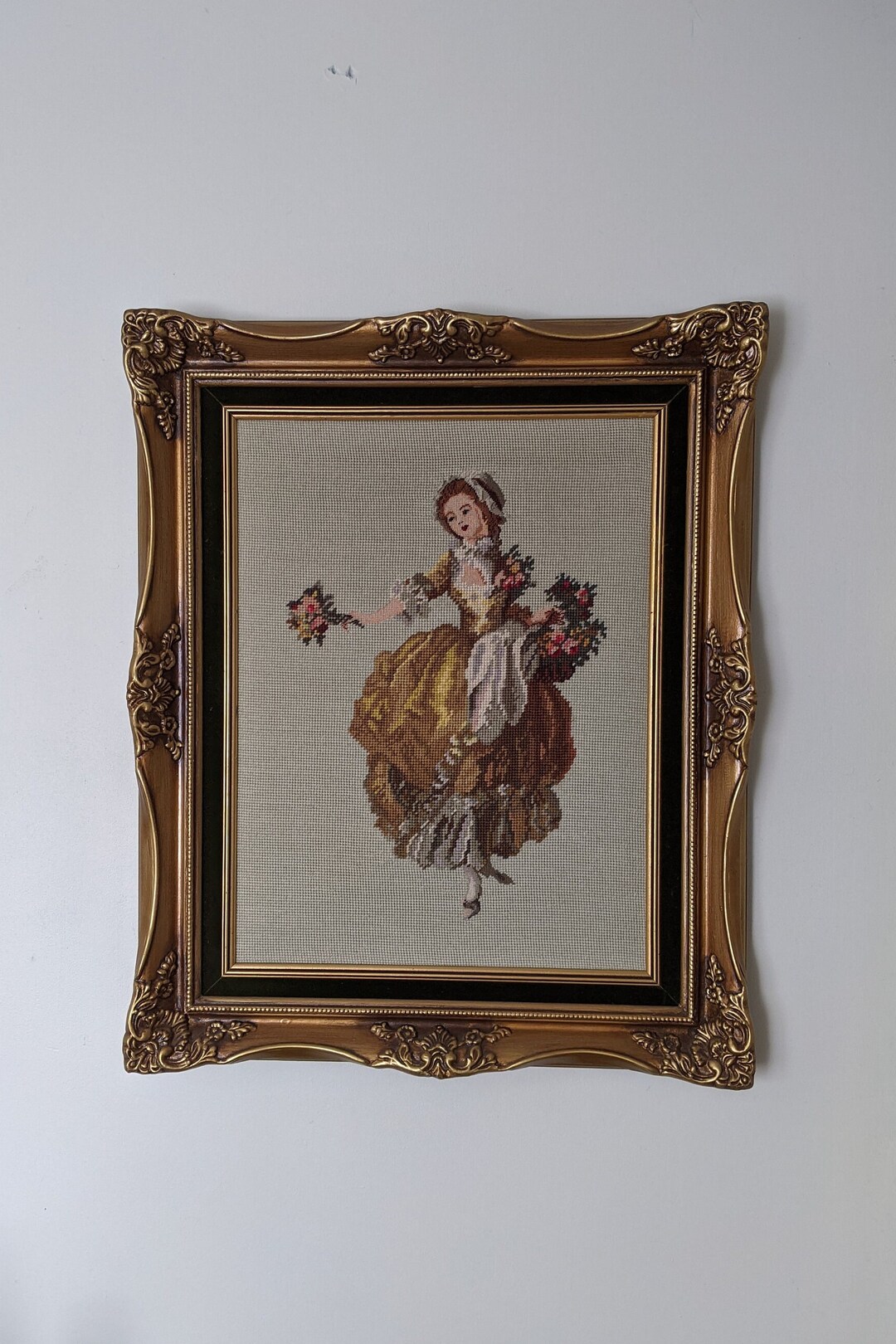 Large Framed Vintage Needlepoint Wall Art. Vintage Gobelin Etsy