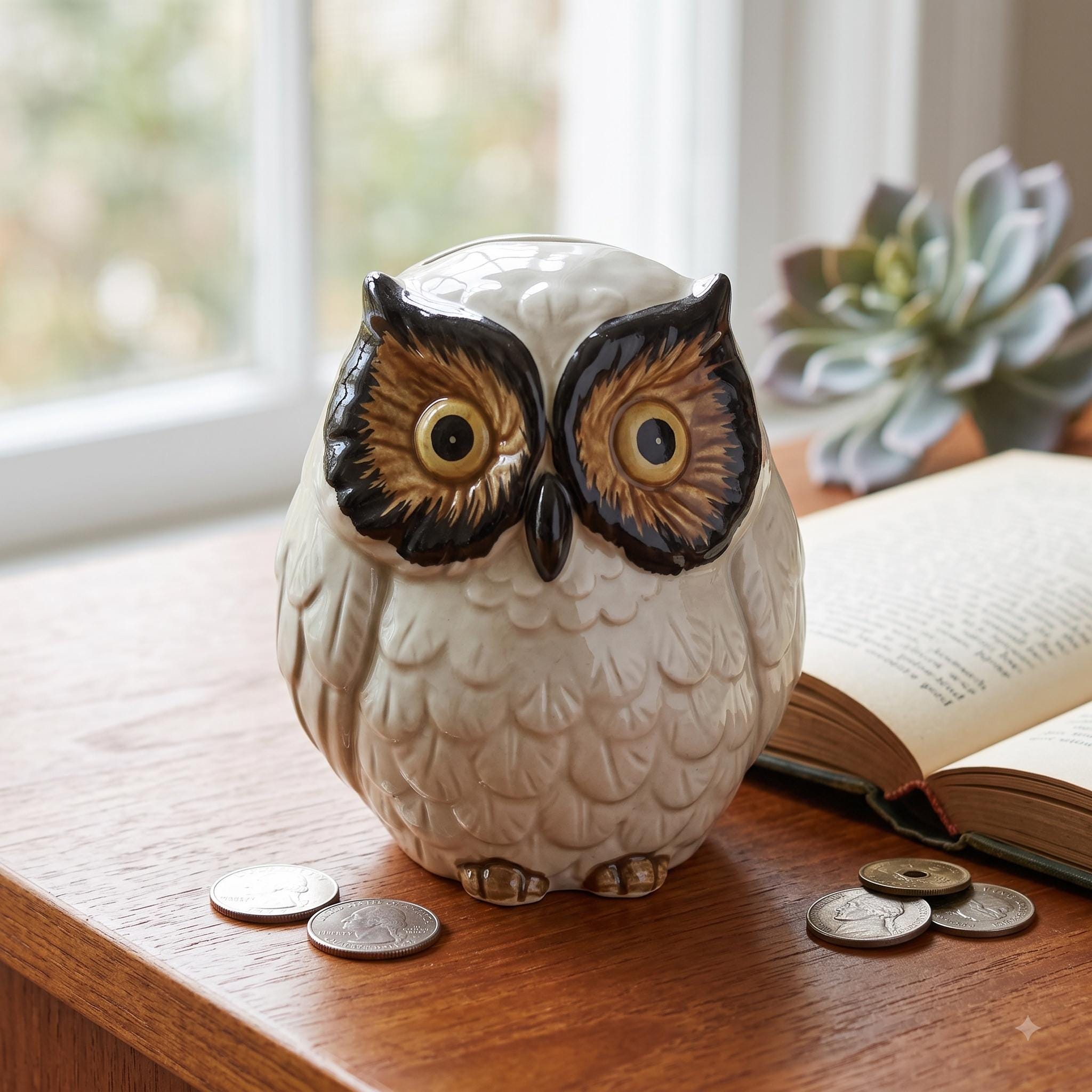 Vintage Otagiri Japan Owl Bank: Ceramic Figurine, Mid-Century Decor
