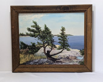 Vintage Landscape Oil Painting/Signed on Reverse/Canadian Artist Dorothy Etta Russell (1900-2006)/Georgian Bay, Rocky Shoreline View