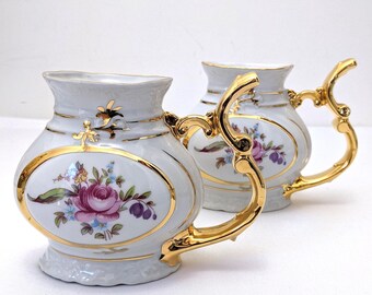 Czech Spa Cups Set of 2, Vintage Gold Gilded Porcelain Mineral Water Sipping Mugs