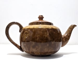 Rheinsberg Pottery Teapot, East German Brown Betty, Mottled Ceramic Kitchenware
