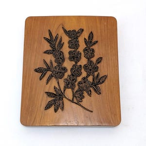 MCM Copper Sculpture Floral Wood Wall Art Mid Century Modern Etched