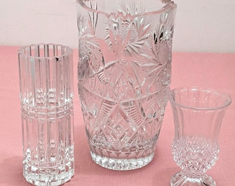 Vintage Crystal Vases, Cristal d’Arques Longchamp & Montparnasse, Art Deco Star Vase