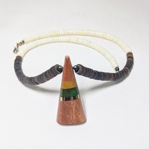 Vintage Santo Domingo Pueblo Inlay Pendant & Heishi Necklace