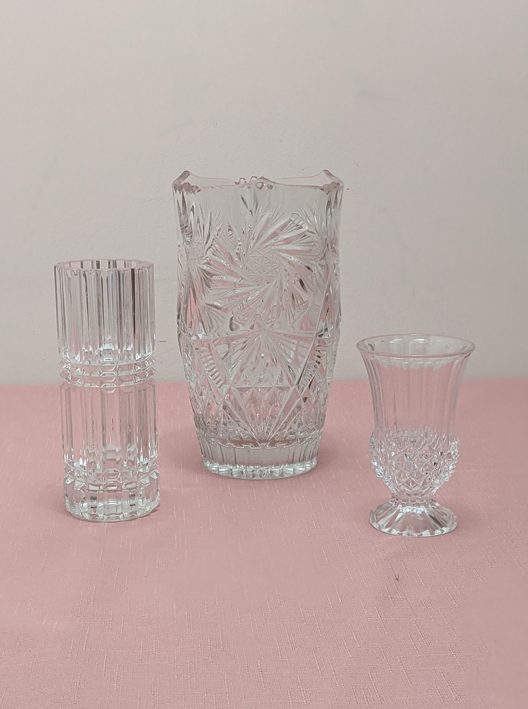 Vintage Crystal Vases 3 Designs/sizes to Choose From. Large Art