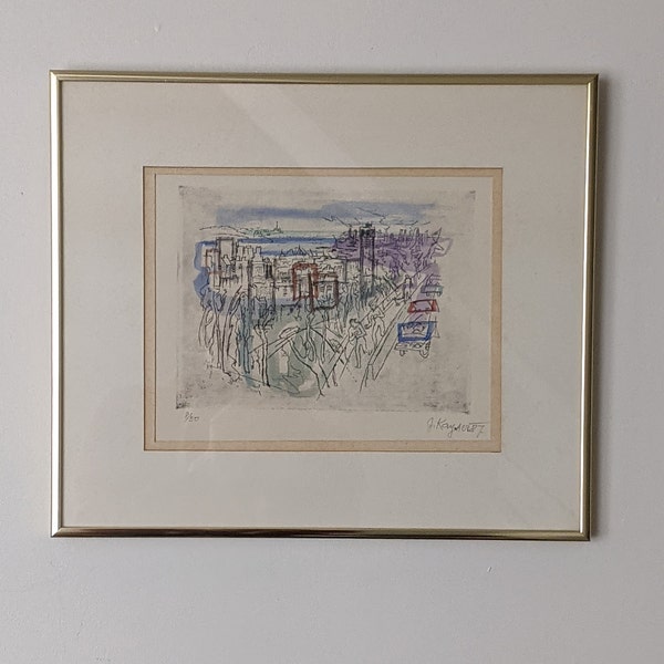 Vintage Original Etching, Hand Colored by Czech-Canadian Artist, Jiri George Kayser (1918-2016). Signed, Numbered, Framed and Under Glass.