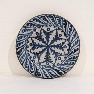 Fajalauza Pottery Plate Granada Spain Antique Indigo White Ceramic 19th Century