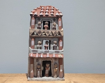 Peruvian Ayacucho Folk Art House; Vintage Quinua Terra Cotta Clay Church Sculpture