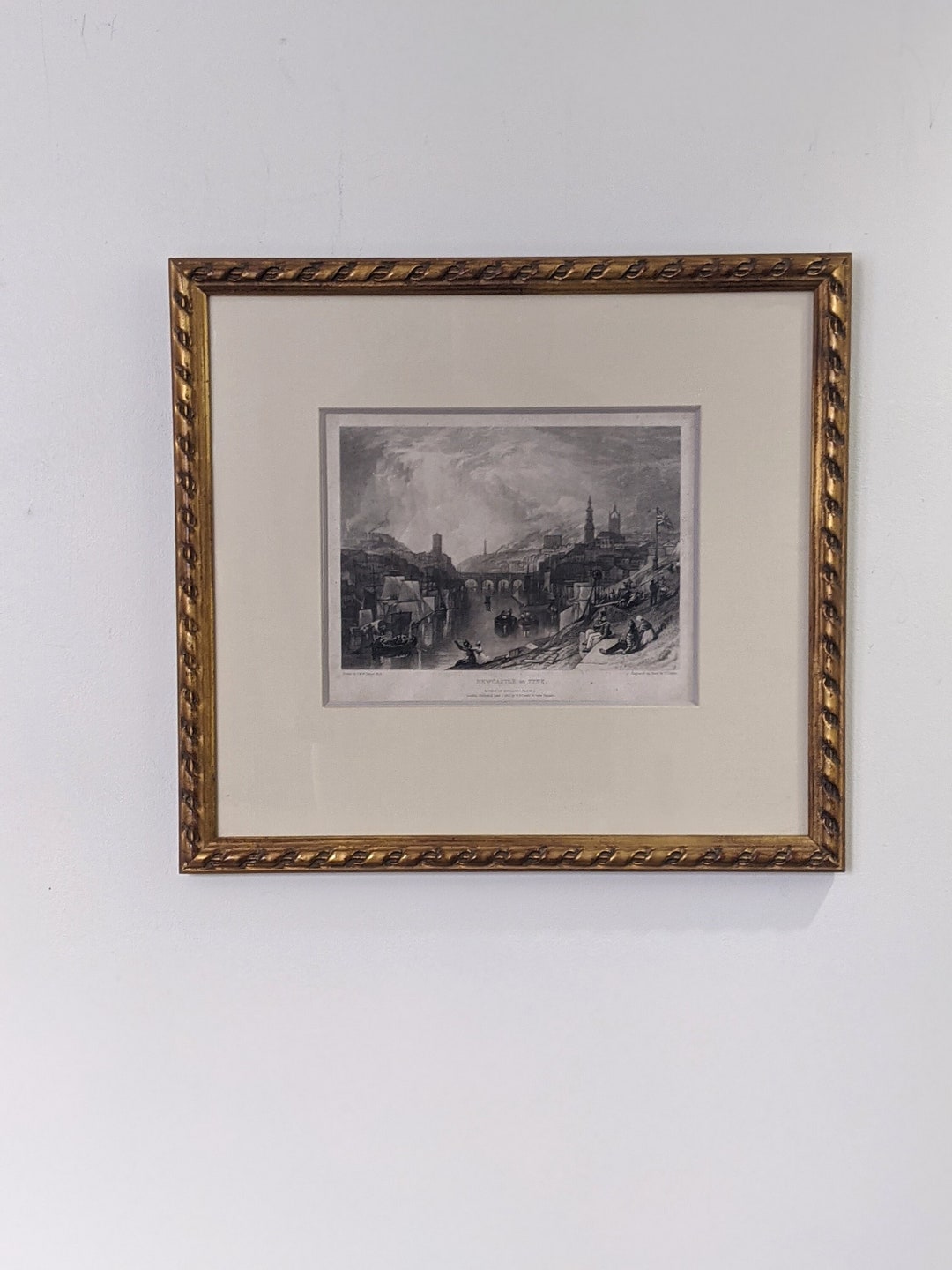 Beautifully Framed Antique Engraving/newcastleontyne. Rivers of England, Plate 2/drawn by J.M