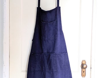 Vintage Denim Bib Apron.  Vintage Demin Artists Smock.  Vintage Denim Chef's Apron. 4 Pockets