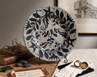 Livia Gorka Wall Plate Large 11.5 inch Hungarian Studio Pottery Sgraffito Brutalist