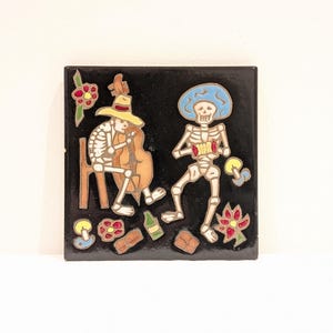 Day of the Dead Ceramic Tile - Dia de Muertos Skeleton Musician Folk Art - 6x6 Wall Decor & Trivet