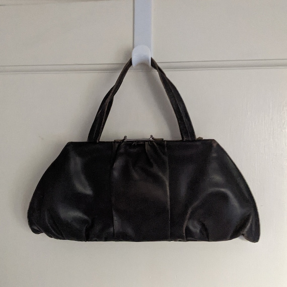 Vintage Tarkor Black Leather Handbag and Change P… - image 1