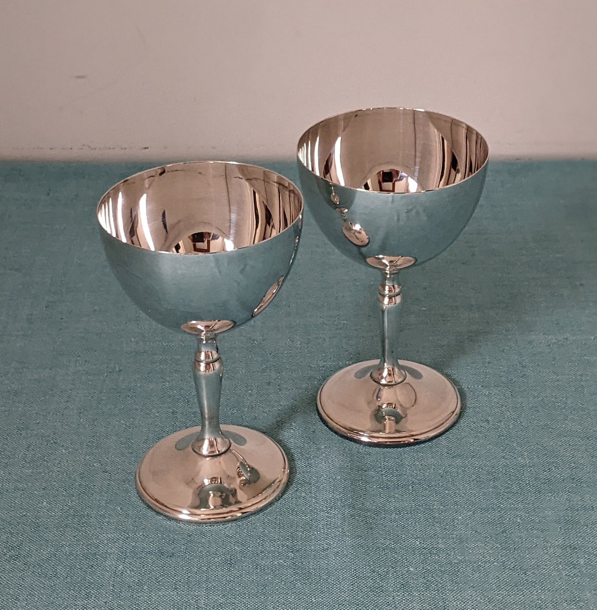 Vintage Set of 2 Silver Plated Wine Chalices Viking Plate E.P. Brass Footed  Goblet. Made in Canada.