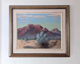 Original Desert Landscape Oil Painting: Mountains, Lake Provenance, Grumbacher Canvas, Framed Fine Art