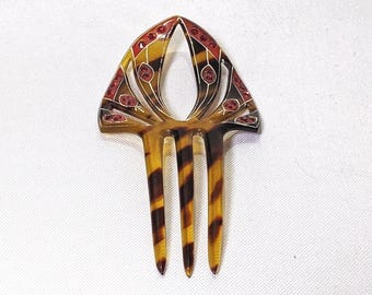 Vintage Faux Tortoiseshell Ruby Red Rhinestone Ornate  display picture 3