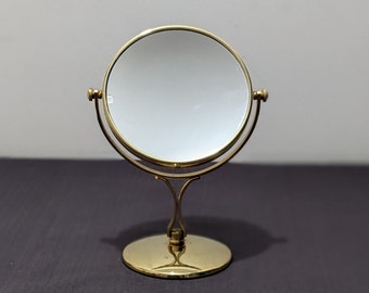 Tabletop Mirror - Swivel Mirror - Makeup Mirror-Vanity Mirror - Magnifying Mirror - Vintage - Mid Century -  Gold Tone