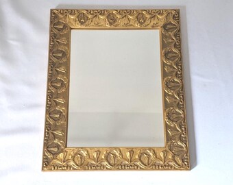 Wall Mirror with Shelf Gilt Gesso Carved Wood Gold Ornate Floral Vintage Decor