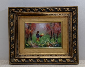 Mid Century Original Art Enamel On Copper Painting/Signed and Professionally Framed in Ornate Gold Gilt Frame/Ready to Hang/Artist Rossi.