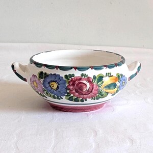 Gmundner Keramik Bowl Hand Painted Austrian Pottery Floral Double Handled