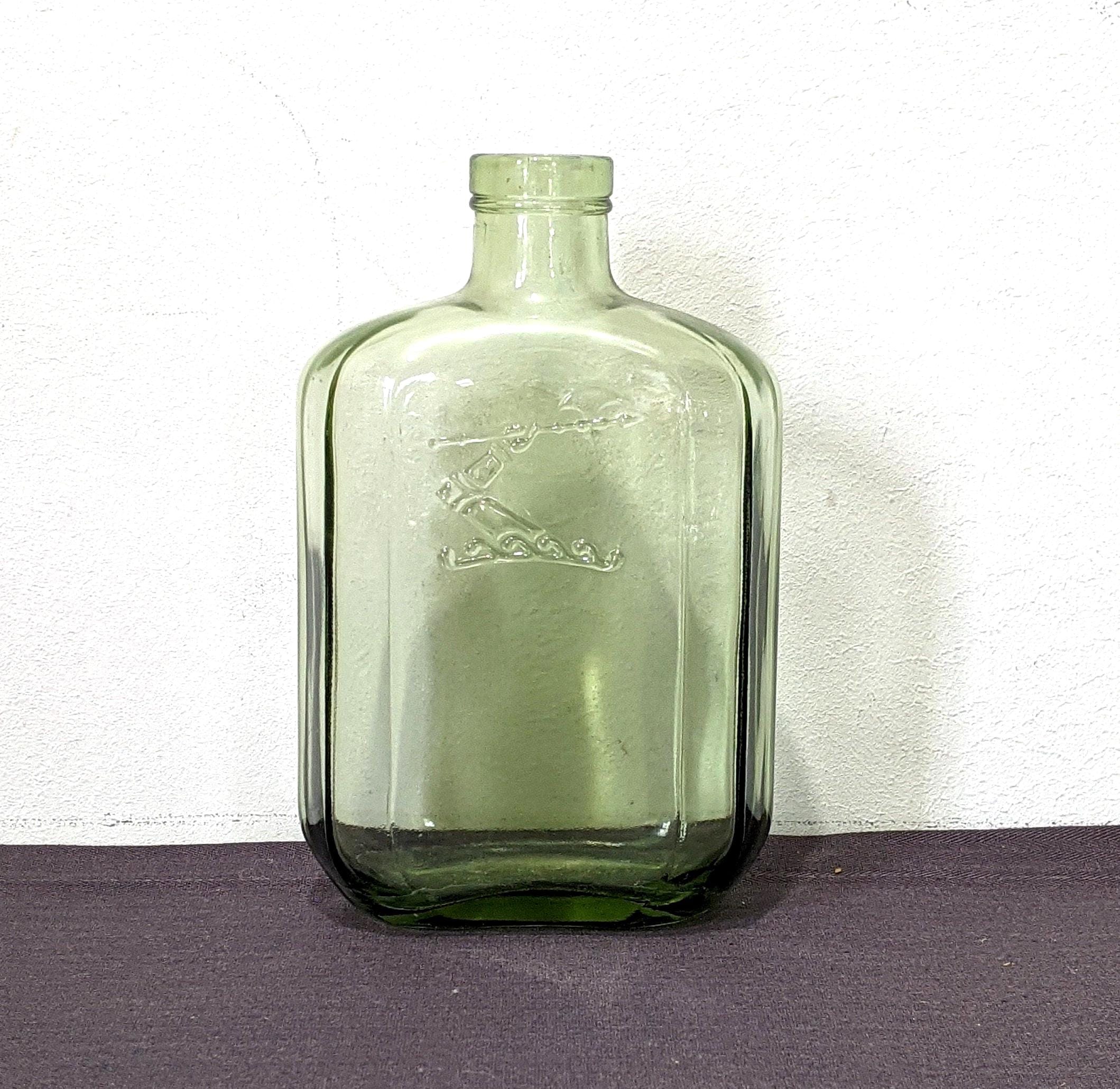 Vintage Hennessy Green Glass Flask: Embossed Bras Armé French