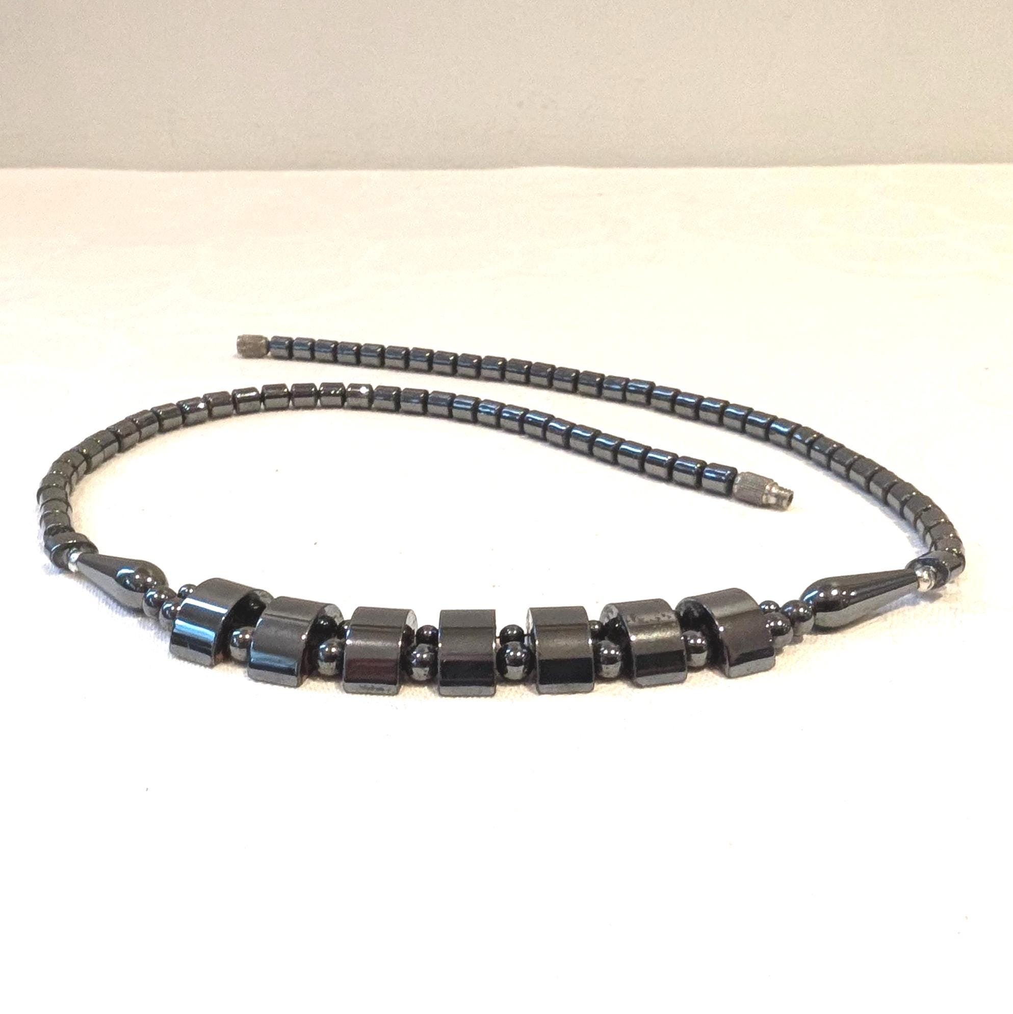 Modern Hematite Beaded Necklace | Steel Gray Metallic Choker | 17-inch Grounding Gemstone Jewelry | Screw Clasp | Unisex