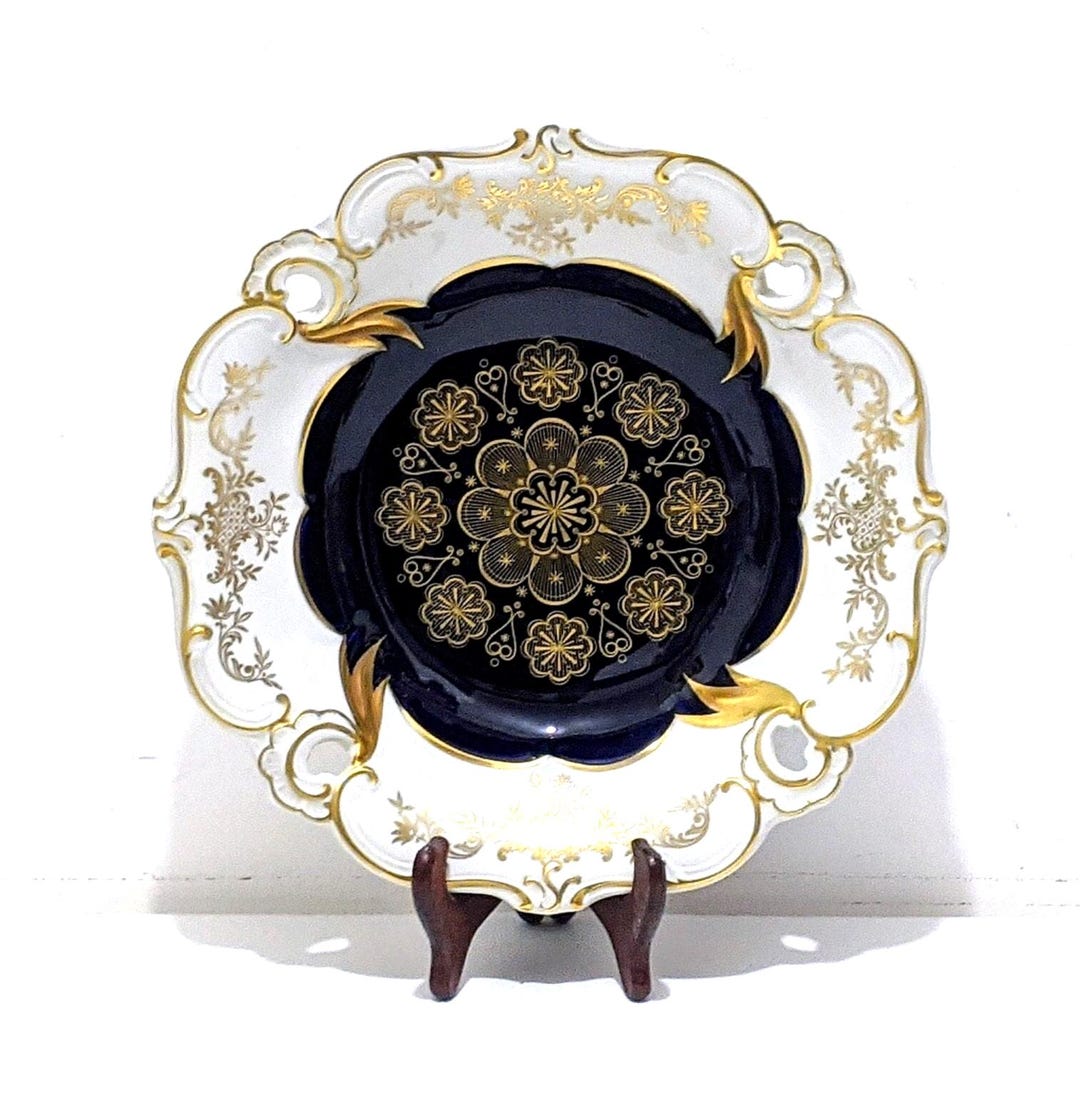 Vintage Echt Weimar Cobalt Blue & Gold Serving Bowl, Ilse 701