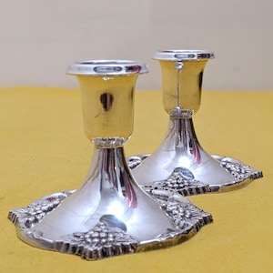 Coronet Plate Silver Candlesticks Vintage Grape Cluster Pair EP Lead Weighted Table Decor