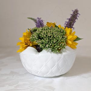 Rose Bowl Indiana Glass Duette Milk Glass Quilted Diamond Scalloped Edge