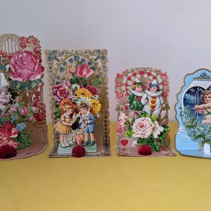 Grande carte de Saint-Valentin pop-up en nid d'abeille antique des années 1920, carte de voeux découpée par chromolithographie imprimée en Allemagne | Quatre modèles au choix
