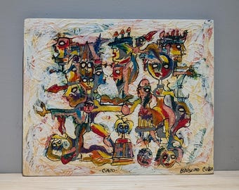 Balseiro Cuban Art Original Oil Painting Circo Stretched Canvas COA